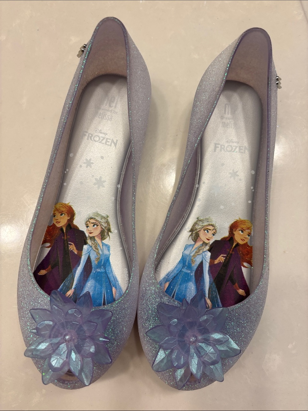 Disney Girls Glitter Lilac Frozen Ballet Flats with Flower Accent